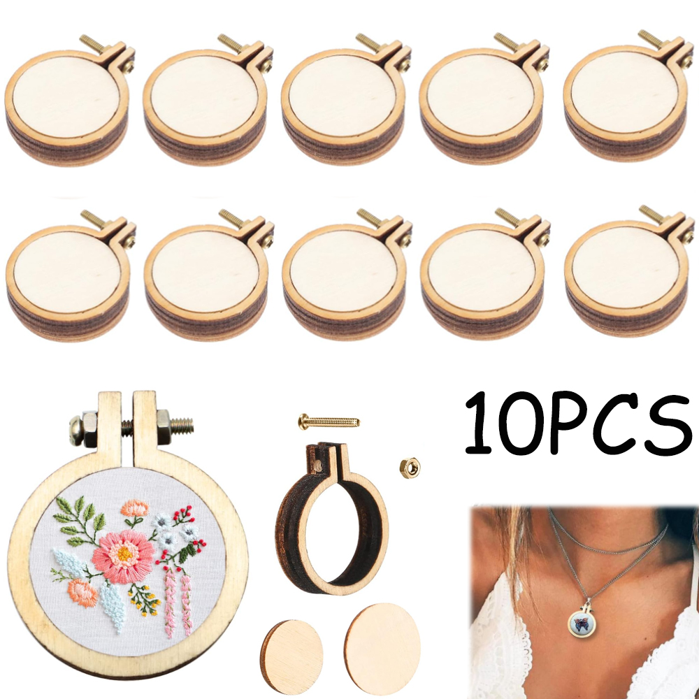 10Pcs/Set Wooden Mini Embroide - Wood Ring Blank ulasan dan harga