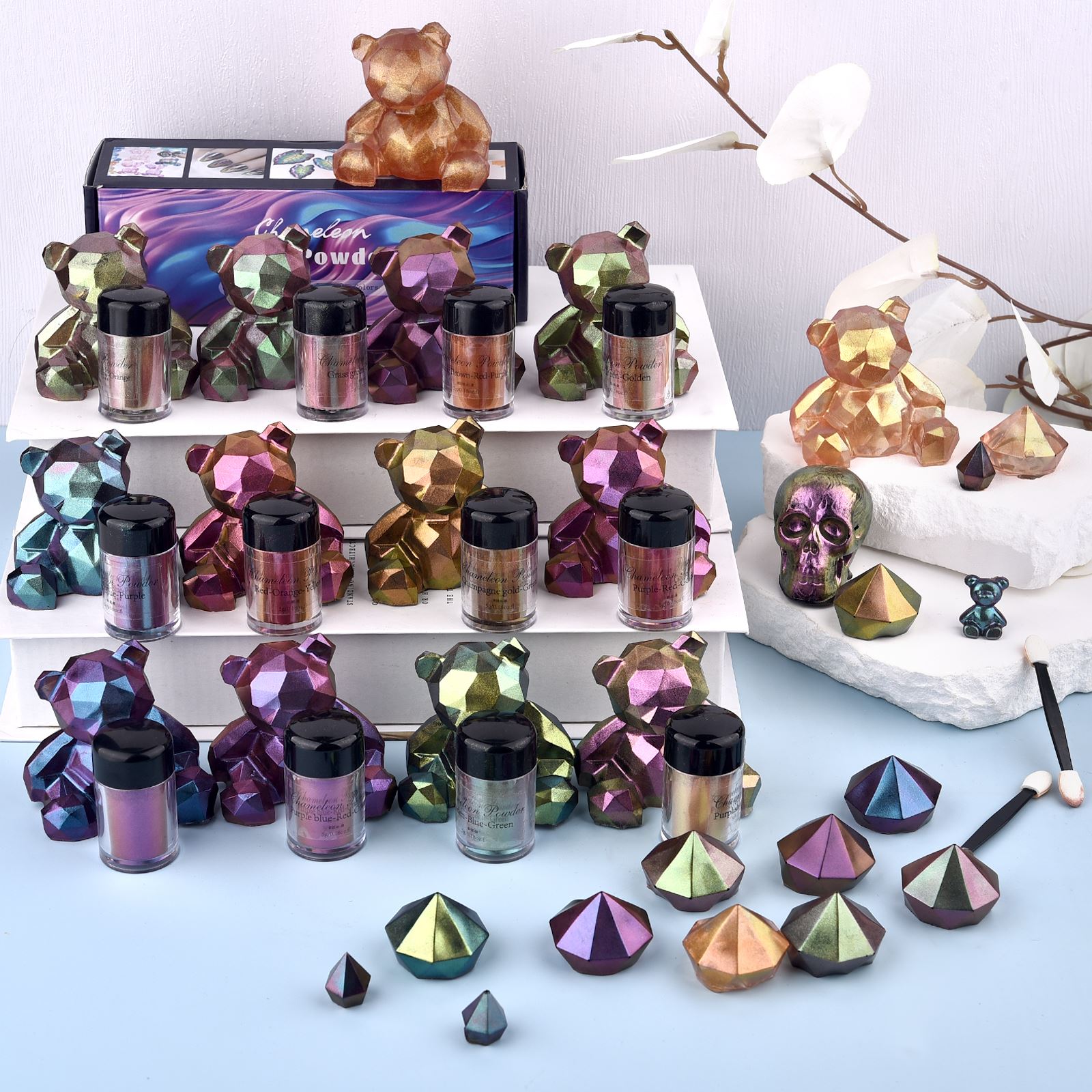 5g Chameleon Powder Nail Stain - Resin Pigment Set ulasan dan harga